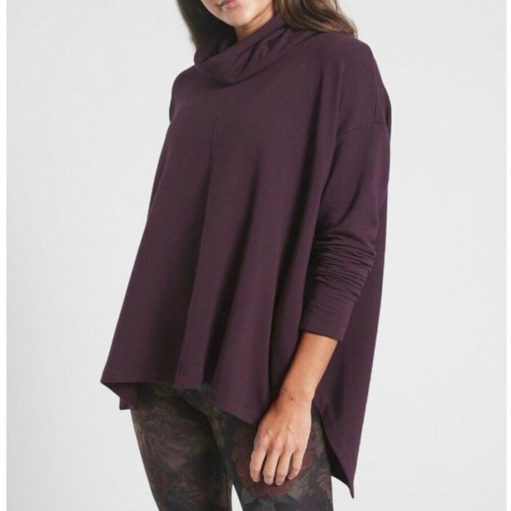 ATHLETA Ethereal Brushed Funnel Neck Tunic Top Women's Size S Spiced Cabernet